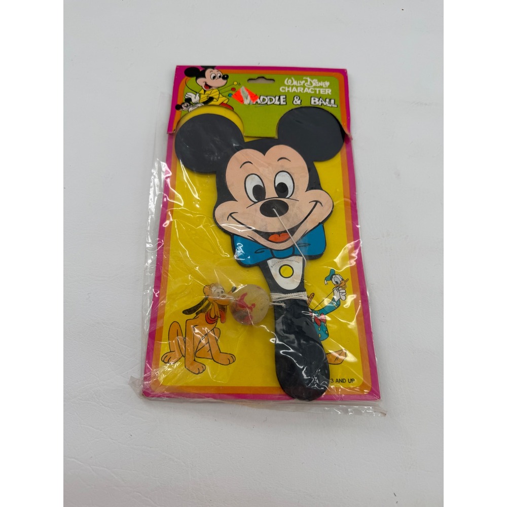 Disney Mickey Mouse Paddle Ball Toy Yellow Vintage Collectible New